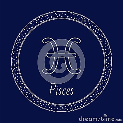 Pisces Astrology Zodiac Sign Isolated in Circle Vector Illustration