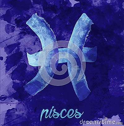 Pisces icon of zodiac, vector illustration icon. astrological signs, image of horoscope. Water-colour style Vector Illustration