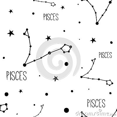 Pisces. Seamless pattern with zodiac sign Vector Illustration