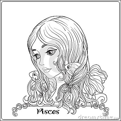 Pisces. A young beautiful girl In the form of one of the signs Vector Illustration