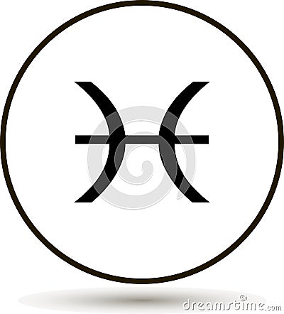 Pisces zodiac sign. Astrological symbol icon in circle. Vector Illustration