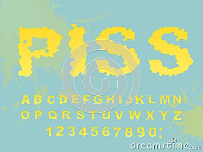 font. Yellow liquid ABC. Urine typography. wee-wee alphabet Vector Illustration