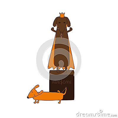 dachshund and monument Vector Illustration