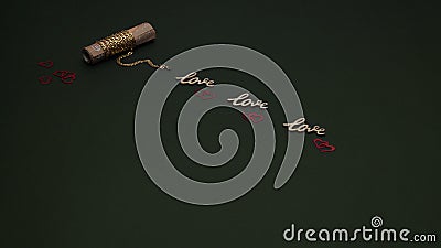 pistachio background, on which lies money, wrapped in a gold chain, from whic Stock Photo