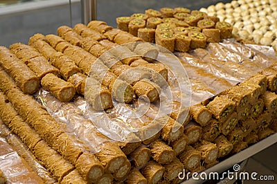 Pistachio baklava. Traditional Middle Eastern Flavors Stock Photo