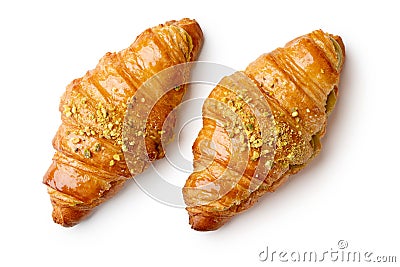 Pistachio bliss - two croissants on white Stock Photo