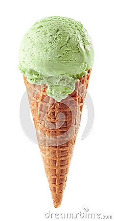 Pistachio ice cream with cone Stock Photo