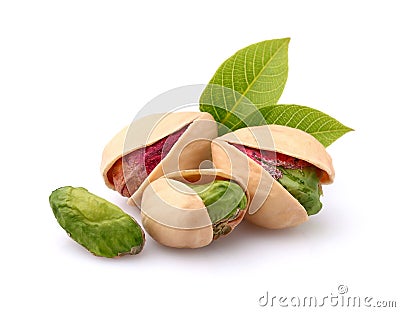 Pistachio with leaves Stock Photo