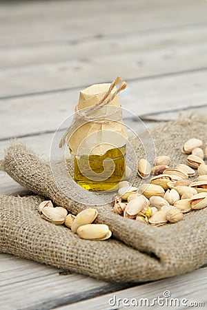 Pistachio nuts oil Stock Photo