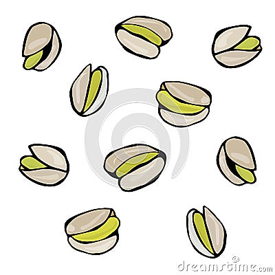 Pistachio Snack Doodle Style Sketch. Walnut Vector Illustration Stock Photo