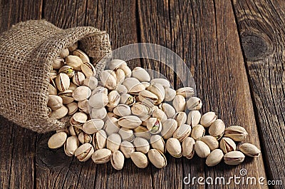 Pistachios in sack Stock Photo