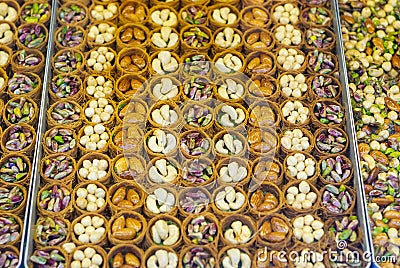 Pistacia sweets in round shapes Stock Photo