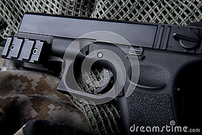 Pistal automatic short hand gun 9 mm. Stock Photo