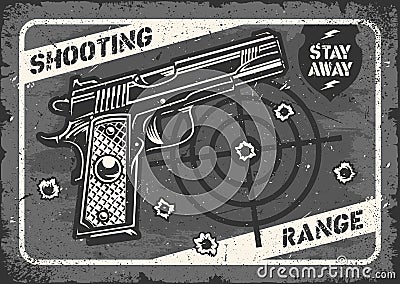 Pistol Beretta monochrome emblem vintage Vector Illustration