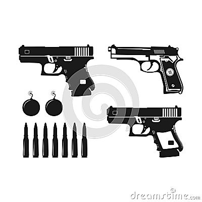 Pistol and bullet designs of various types Stock Photo