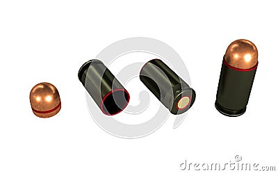 Pistol cartridge 9x19 mm, Russian and Soviet army, isolated,3d illustration Cartoon Illustration