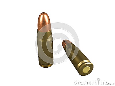 Pistol cartridge 7.62x23 mm, Russian and Soviet army, isolated. 3d rendering Stock Photo