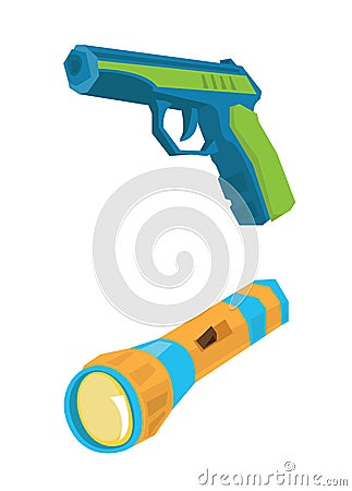 Pistol and flashlight vector illustration. Vector Illustration