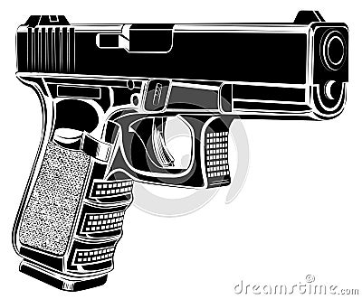Pistol Glock gun vector illustration. 9 caliber. Pistol emblem logo. Vector Illustration