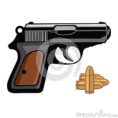 Pistol Gun Handgun Weapon Shot with Bullets Vector Illustration Vector Illustration