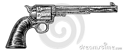 Pistol Gun Vintage Retro Woodcut Style Vector Illustration