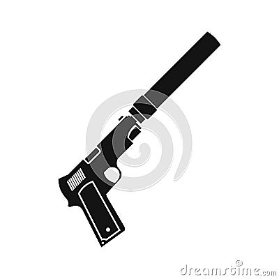 Pistol with silencer black simple icon Stock Photo