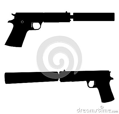 Pistol With Silencer Vector 01 Vector Illustration