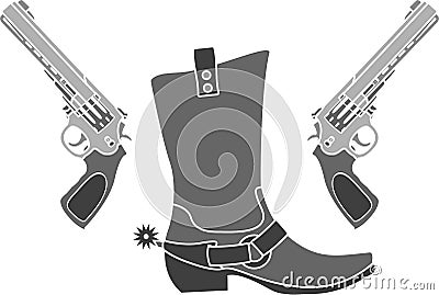 Pistols and boot with spurs Vector Illustration