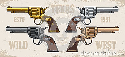 Pistols revolvers set elements colorful Vector Illustration