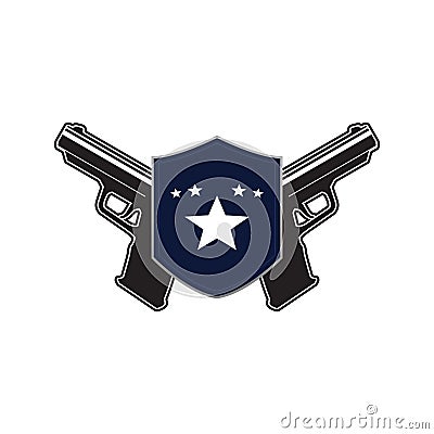 Pistols with shield as an emblem logo template Vector Illustration