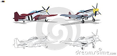 Drawing of the aircraft from different sides Vector Illustration