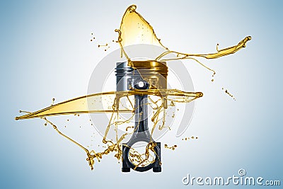 Piston and connecting rod are thrown with oil. Engine oil concept - Oil Splash Stock Photo