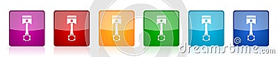 Piston icon set square glossy vector buttons in 6 colors options for webdesign and mobile applications Vector Illustration