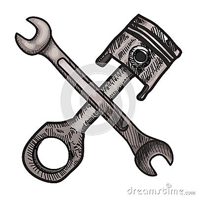 piston and spanner. Vector illustration decorative design Vector Illustration