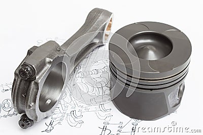 Pistons and connecting rods lie on the plane of the crank mechanism of an internal combustion engine Stock Photo