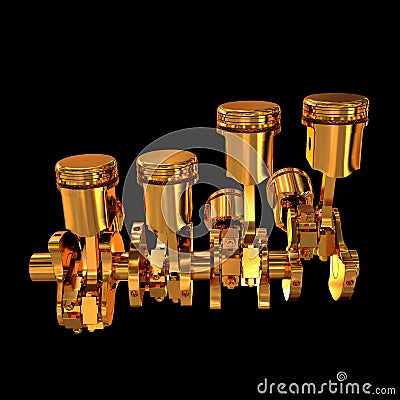 Pistons and Crankshaft isolated on black background ( V8 Engine) Stock Photo