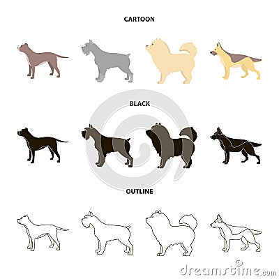 Pit bull, german shepherd, chow chow, schnauzer. Dog breeds set collection icons in cartoon,black,outline style vector Vector Illustration