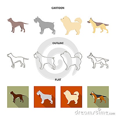 Pit bull, german shepherd, chow chow, schnauzer. Dog breeds set collection icons in cartoon,outline,flat style vector Vector Illustration