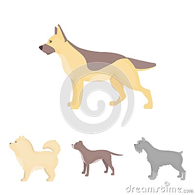 Pit bull, german shepherd, chow chow, schnauzer. Dog breeds set collection icons in cartoon style vector symbol stock Vector Illustration