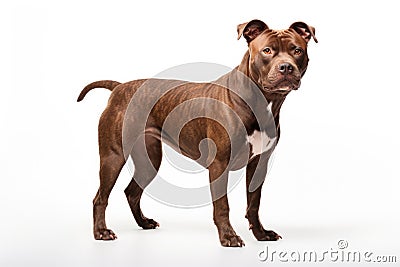 Pit Bull Terrier Dog Upright On A White Background Stock Photo