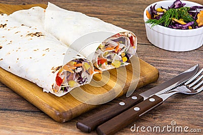 Pita bread with chicken and vegetables Stock Photo