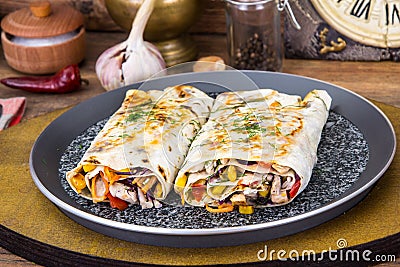 Pita bread with chicken and vegetables Stock Photo