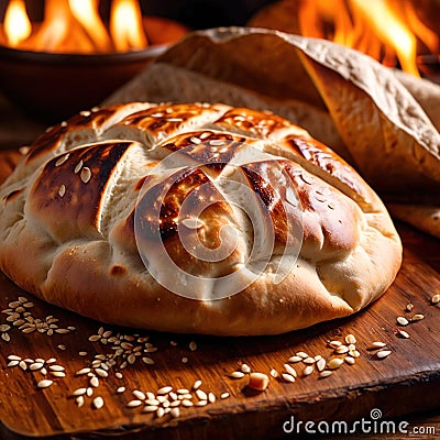 pita bread freshly baked bread, food staple for meals Stock Photo