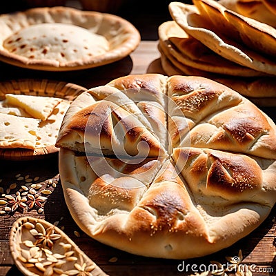 pita bread freshly baked bread, food staple for meals Stock Photo