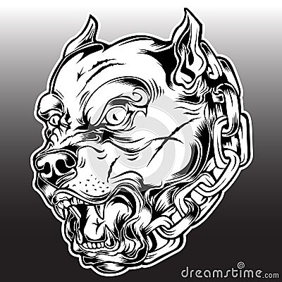 Pitbull Chain Dog Logo Mascot bulldog Angry Dog Black Vector Vector Illustration