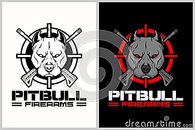 Pitbull with cross rifle and crosshair vector logo template Vector Illustration