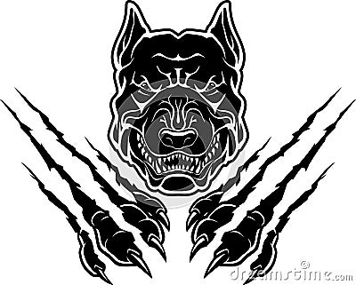 Pitbull Dog Rip Claw Surface Black Sigil Vector Illustration