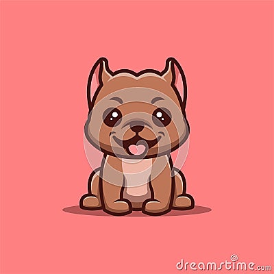 Pitbull Sitting Happy Cute Creative Kawaii Cartoon Mascot Logo Stock Photo