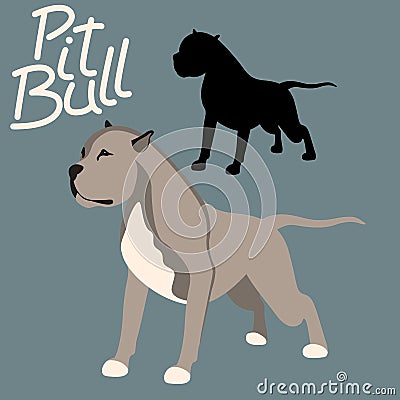 Pitbull terrier vector illustration style flat silhouette Vector Illustration