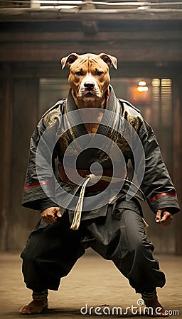 Pitbull Warriors: Mastering Martial Arts with Strength, Speed, and Precision Stock Photo